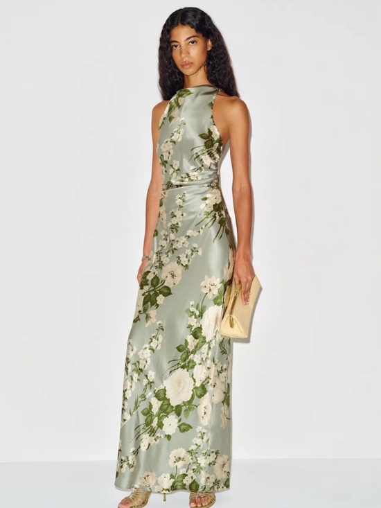 Reformation Dresses & Skirts - Reformation Sage Green Floral Halter Maxi Dress